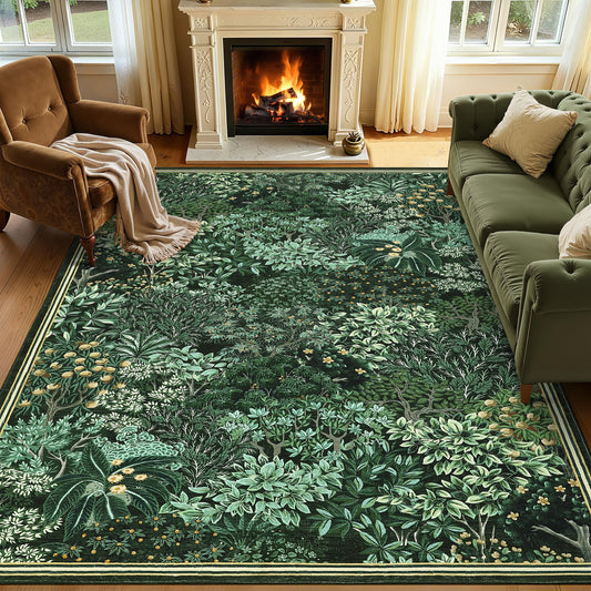 GarveeHome Forest Rugs 5x7, Green Washable Area Rugs for Living Room 5x7, Botanical Low Pile Non Slip Stain Resistance Woodland Rug for Farmhouse, Bedroom, Dining Room