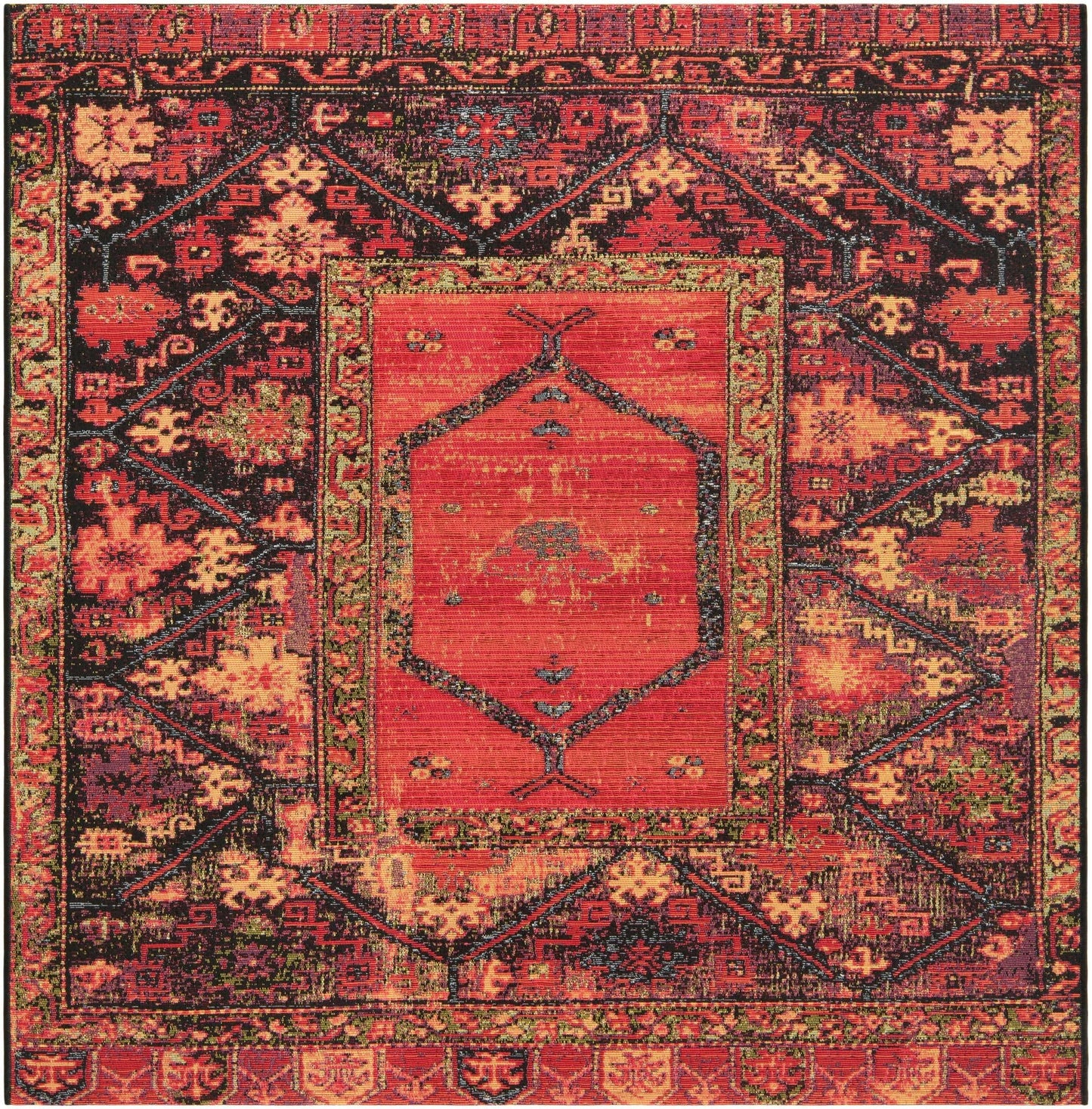 Unique Loom Outdoor Tribal Collection Area Rug - Quepos (5' 3" Square Multi/Black)