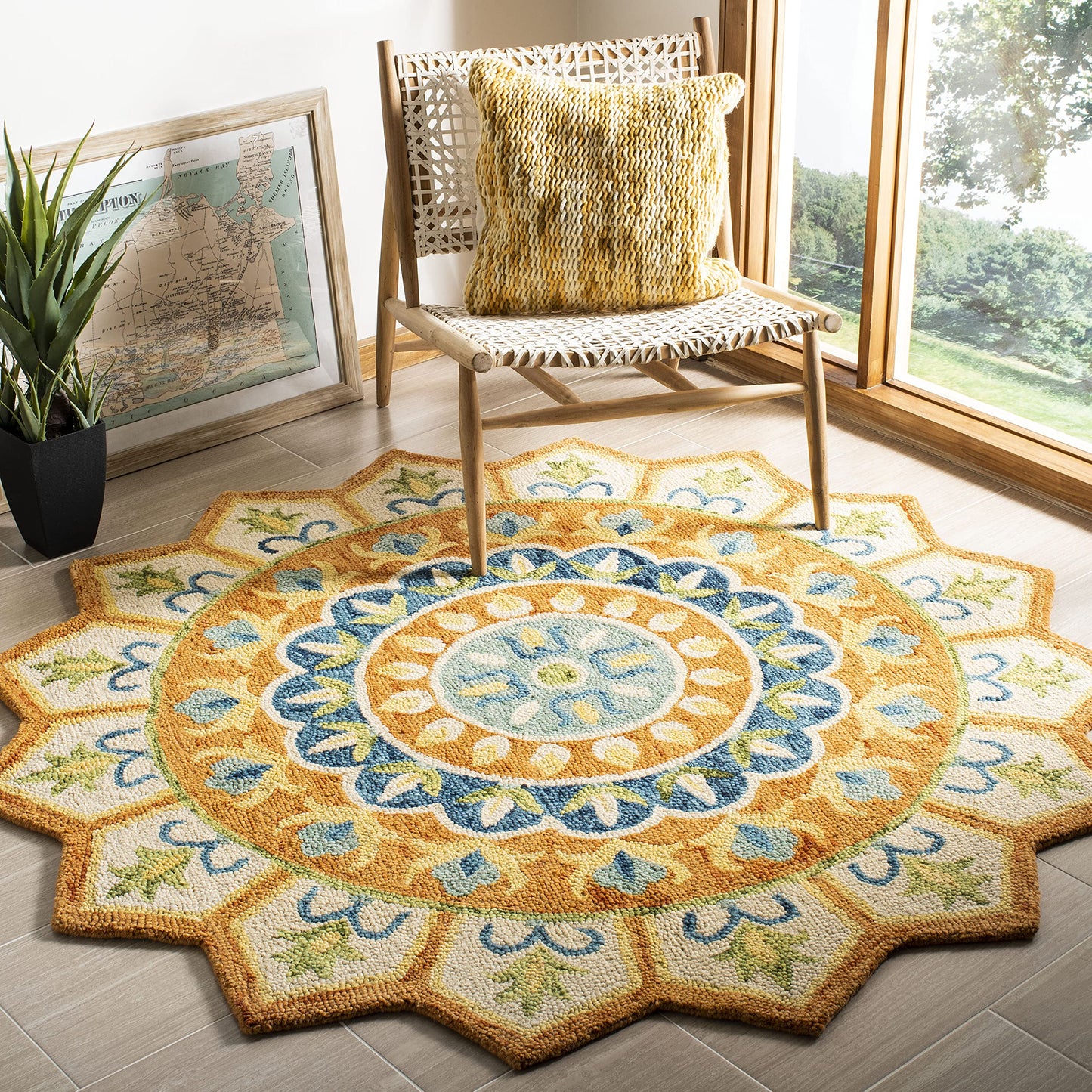 SAFAVIEH Novelty Collection 8' Round Rust/Ivory NOV605P Handmade Floral Premium Wool Entryway Foyer Living Room Bedroom Kitchen Area Rug