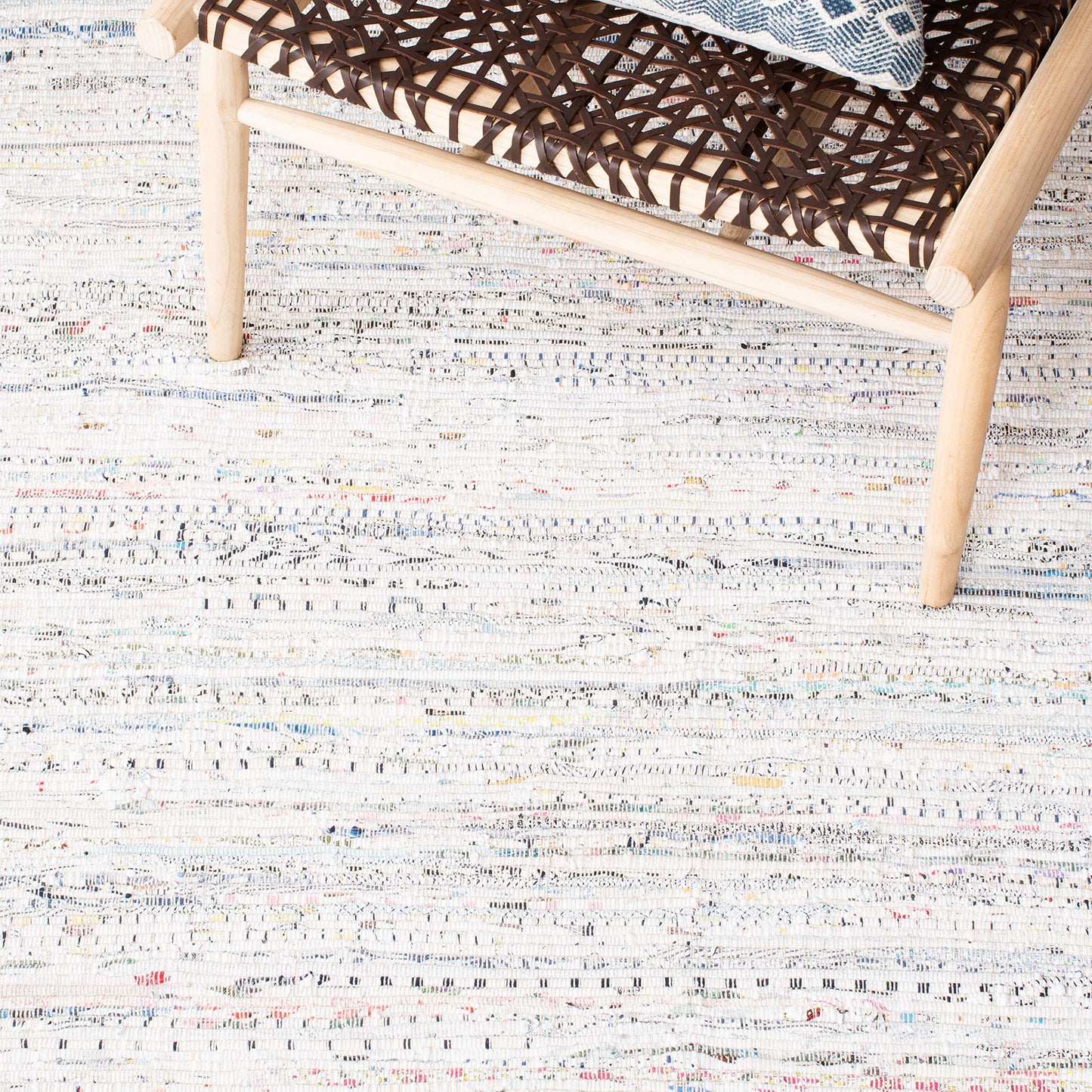 SAFAVIEH Rag Rug Collection Area Rug - 9' Square, Ivory & Multi, Handmade Boho Stripe Cotton, Ideal for High Traffic Areas in Living Room, Bedroom (RAR121G)