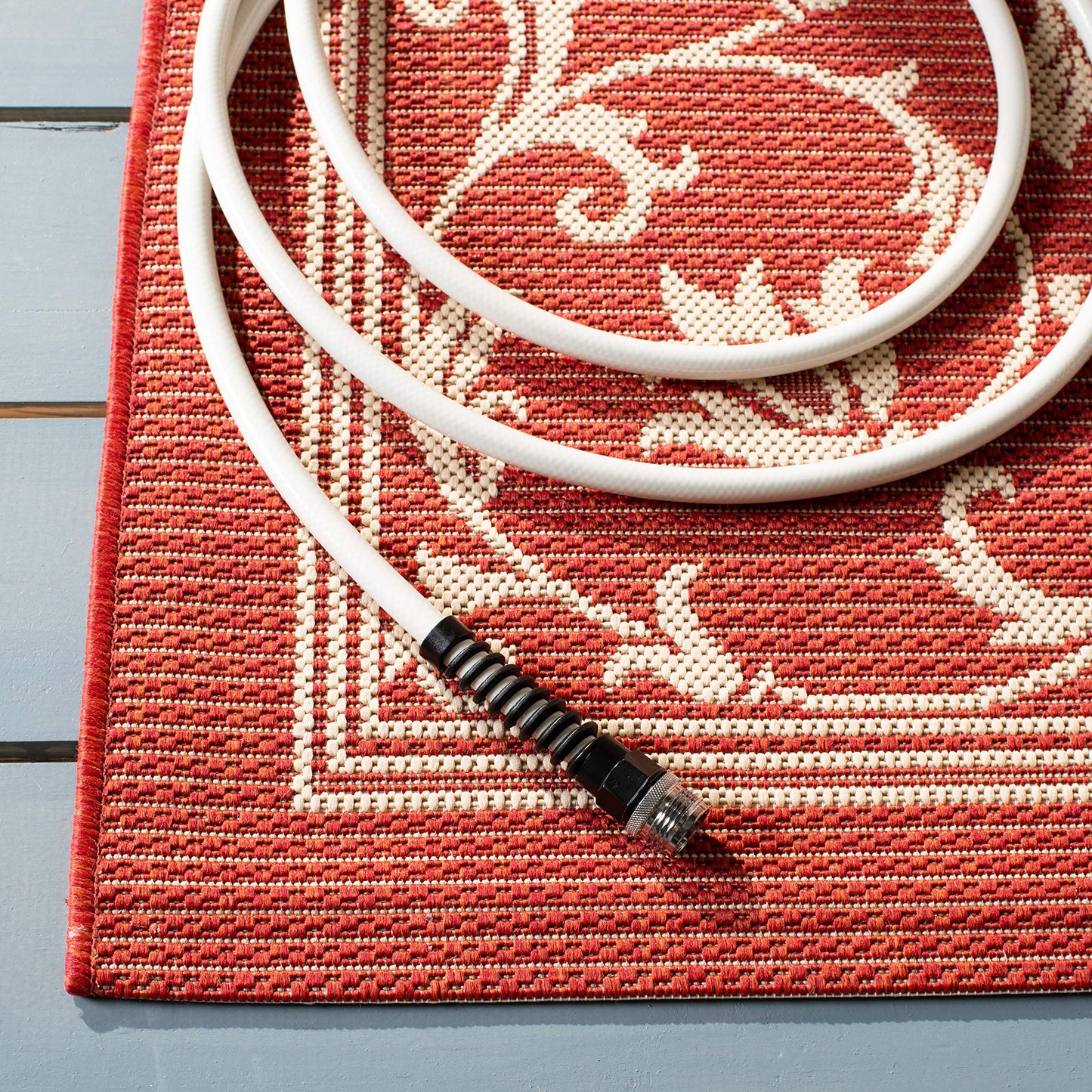 SAFAVIEH Washable Rug Outdoor Courtyard Collection - 9' x 12', Red & Natural, Non-Shedding & Easy Cleaning, Ideal for Patio, Backyard, Mudroom (CY2098-3707)