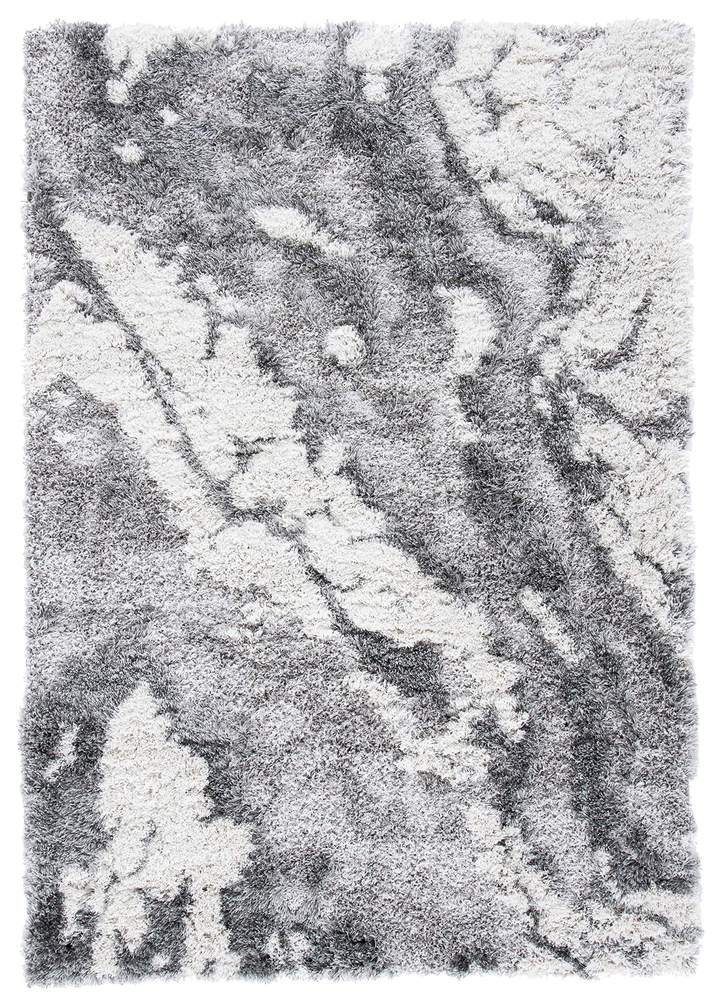 SAFAVIEH Horizon Shag Collection Area Rug - 5'3" x 7'7", Grey & Ivory, Modern Abstract Design, Non-Shedding & Easy Care, 2-inch Thick Ideal for High Traffic Areas in Living Room, Bedroom (HZN890F)
