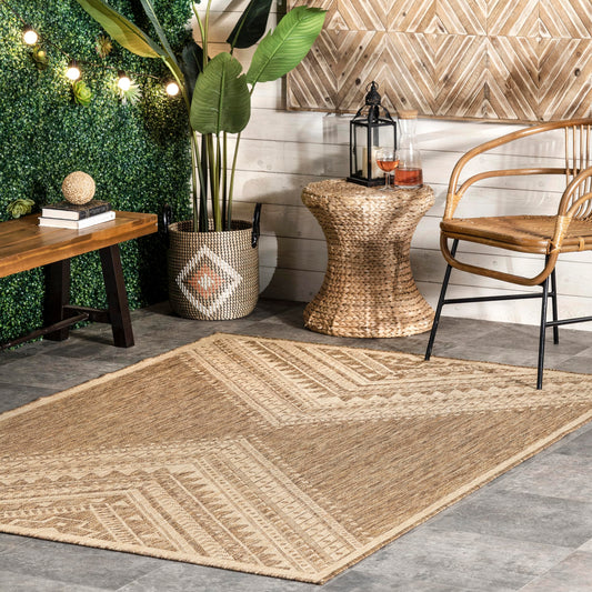 Nuloom Outdoor Performance Collection Landry Brown/Ivory, 4' x 6', Soft and Cozy, High Traffic, Stain Resistant, Easy Clean, Durable Area Rug for Indoor/Outdoor Patio, Deck, Porch, Garden, Courtyard