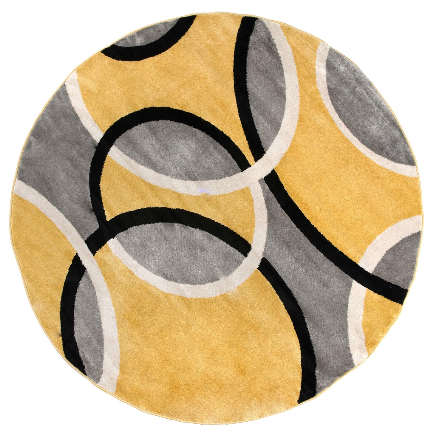 Rugshop Contemporary Abstract Circles Round Rug, Carpet with Jute Backing for Dining Room, Living Room, or Breakfast Nook, Yellow, 6'6" Round