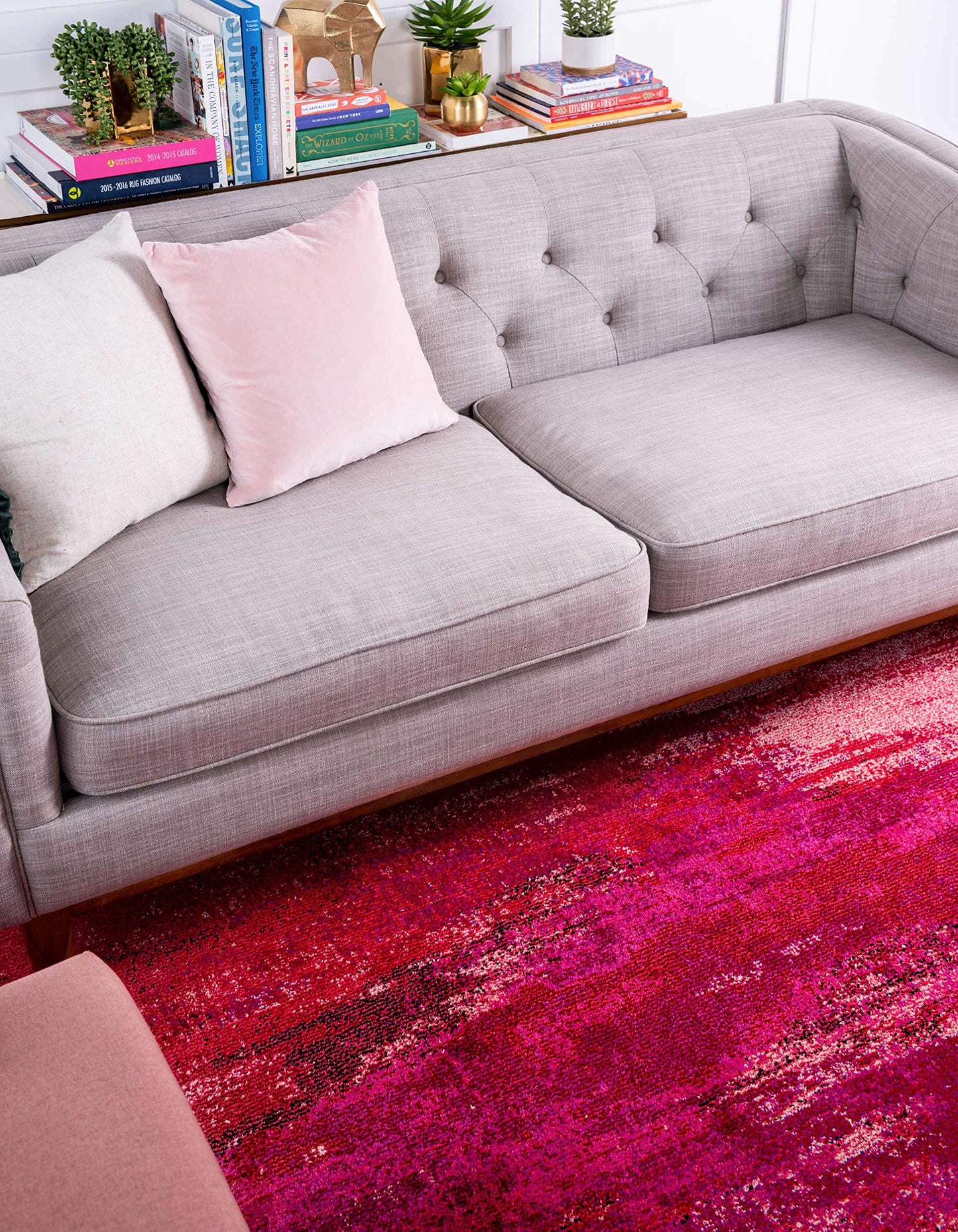 Unique Loom Jardin Collection Colorful, Vibrant, Abstract Watercolor Area Rug (6' 0 x 9' 0 Rectangular, Pink/ Red)