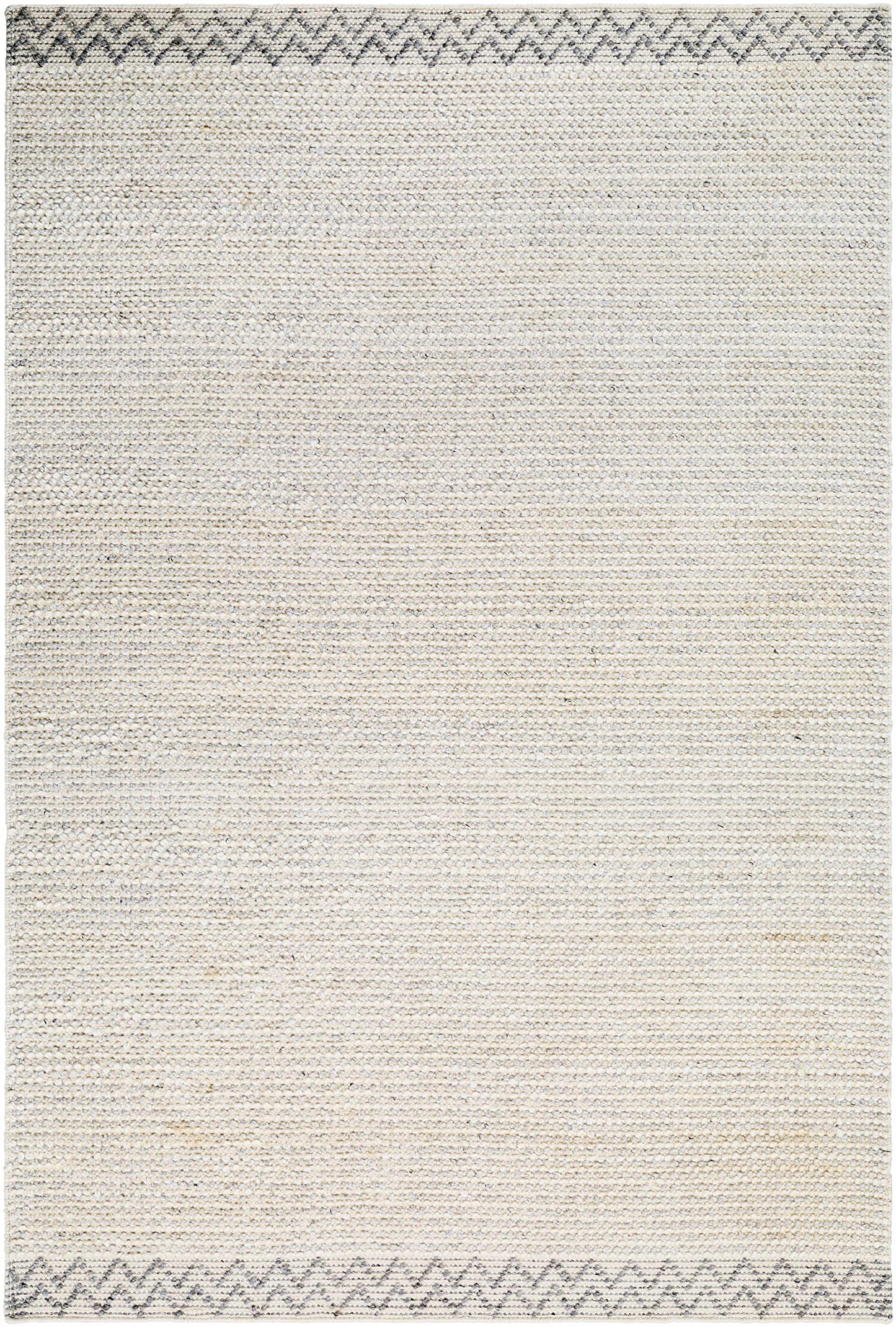 Hauteloom Fadia Recycled Material Area Rug - Border Chevron Zig Zag Plain - Contemporary Modern Minimalist Farmhouse Scandinavian - Light Gray, Cloud Gray, Eggplant, Cream, Beige - 2' x 3'