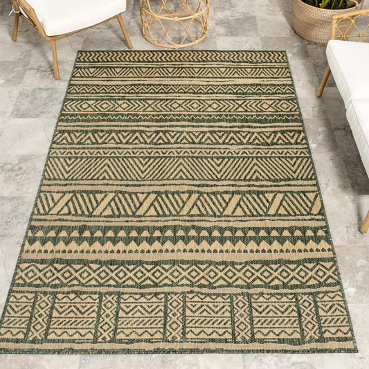 nuLOOM Outdoor Performance Abbey Green/Brown, 5' x 8', Tribal, Soft and Cozy, High Traffic, Performance, Weather Resistant Area Rug for Indoor/Outdoor Patio, Deck, Porch, Garden, Courtyard