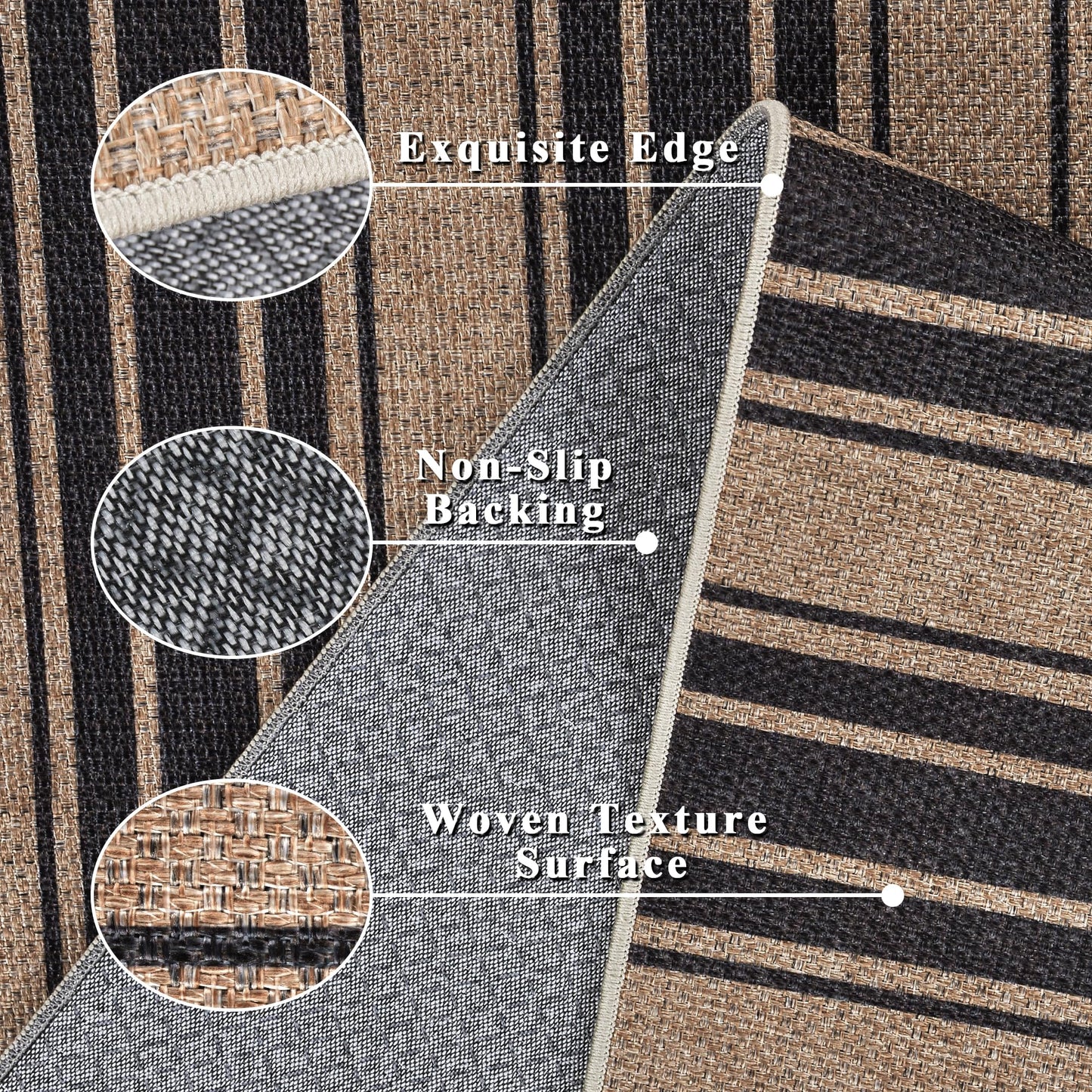 Striped Easy Jute Rug 5x7 Outdoor Patio Rug Washable Rugs for Living Room Bedroom Non Slip Non Shedding Neutral Farmhouse Indoor Outdoor Carpet for Backyard Patio Office