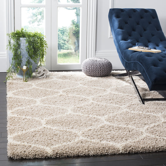 SAFAVIEH Hudson Shag Collection Area Rug - 6' x 9', Beige & Ivory, Moroccan Ogee Trellis Design, Non-Shedding & Easy Care, 2-inch Thick Ideal for High Traffic Areas in Living Room, Bedroom (SGH280S)