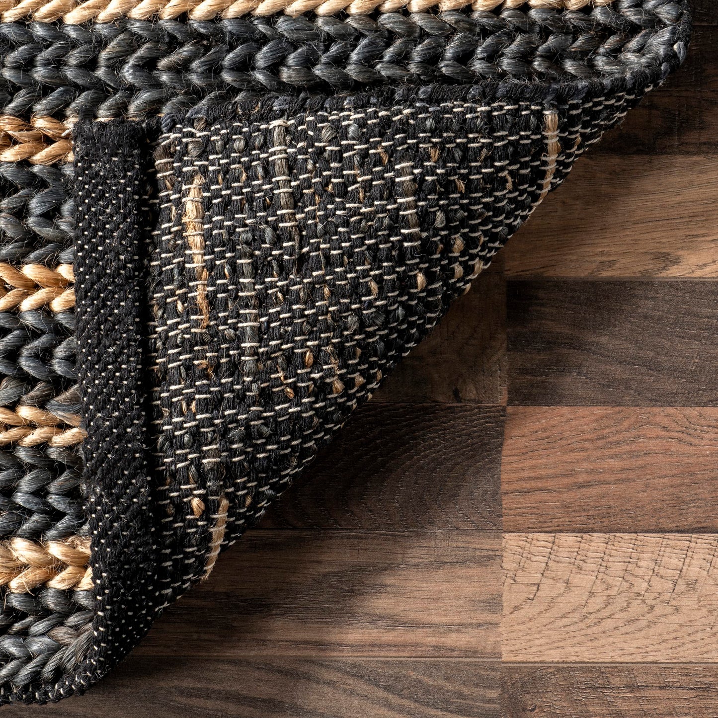 Rugs USA Liess Black/Natural, 9'6" x 13'6", Handmade, Geometric, Jute & Cotton, Soft and Textured, High Traffic, Stain Resistant, Easy Clean, Durable Area Rug for Bedroom, Living Room, Dining, Foyer