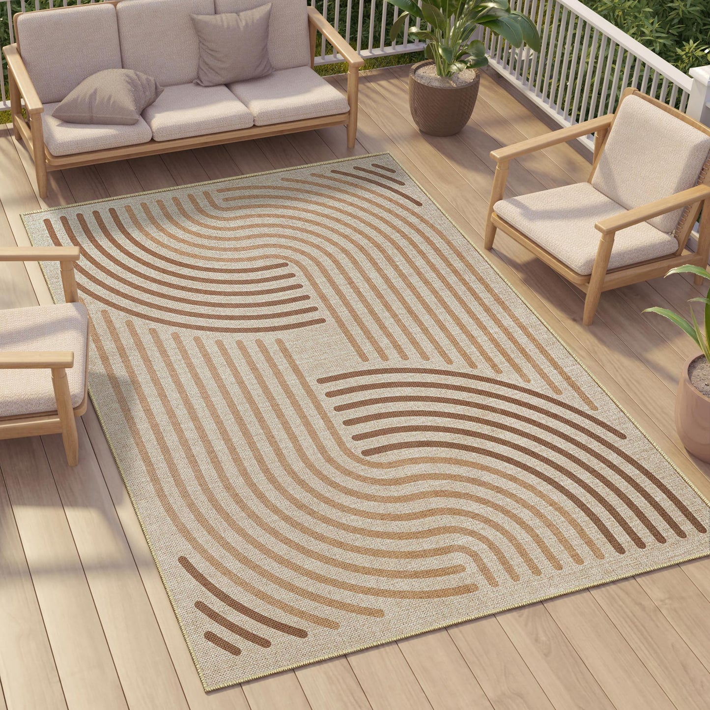 CASTLYE Easy Jute 6x9 Brown Outdoor Patio Rug Machine Washable Boho Carpet