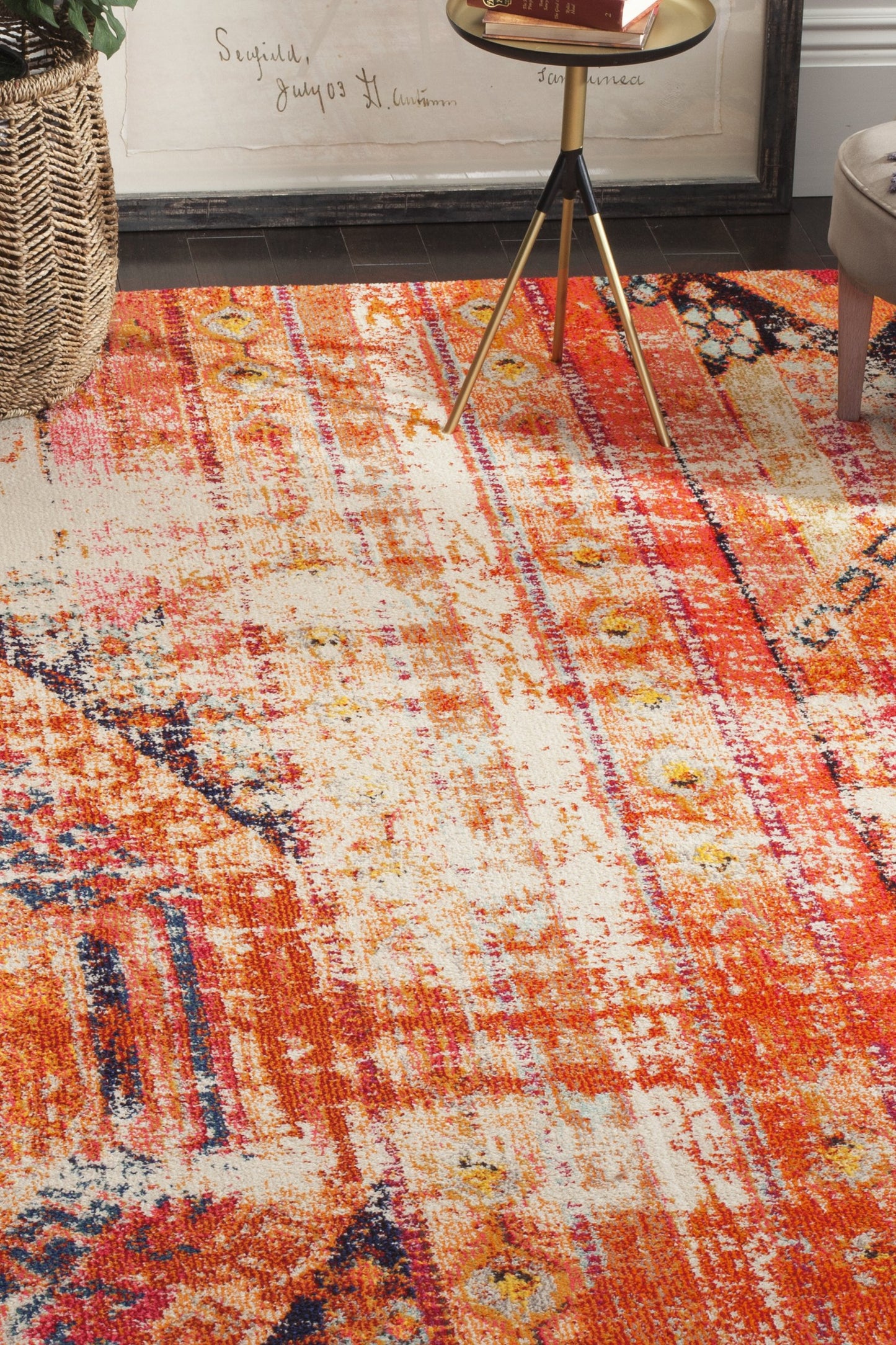 SAFAVIEH Monaco Collection Area Rug - 6'7" x 9'2", Orange & Multi, Boho Chic Tribal Distressed Design, Non-Shedding & Easy Care, Ideal for High Traffic Areas in Living Room, Bedroom (MNC222H)