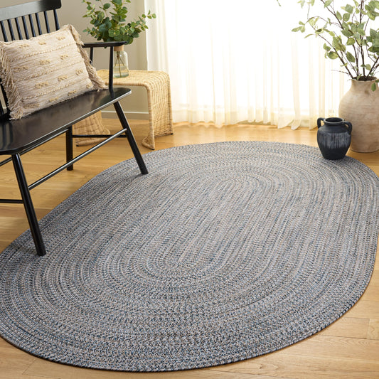 SAFAVIEH Braided Collection Area Rug - 6' x 9' Oval, Navy & Beige, Handmade, Ideal for Living Room, Bedroom, Dining Space (BRD376N)