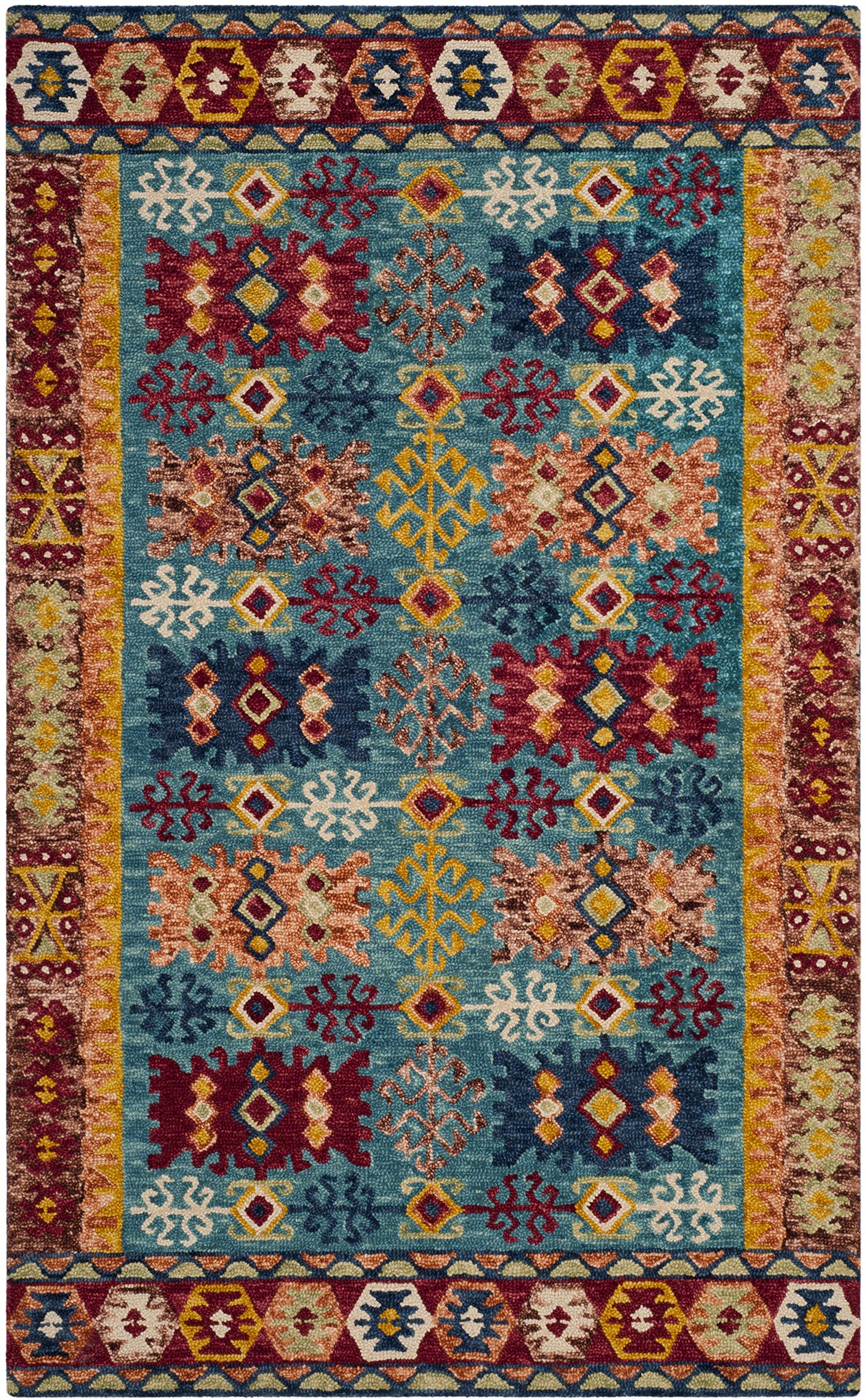 SAFAVIEH Aspen Collection Area Rug - 5' x 8', Blue & Red, Handmade Boho Tribal Wool, Ideal for High Traffic Areas in Living Room, Bedroom (APN503A)