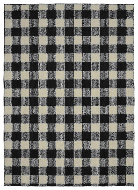Garland Rug Country Living – Checkered Buffalo Plaid Design, Non-Slip Rubberback, Traditional 5x7 Area Rug for Living Room, Bedroom, Kitchen, Dining Room, Nursery,Black/Ivory