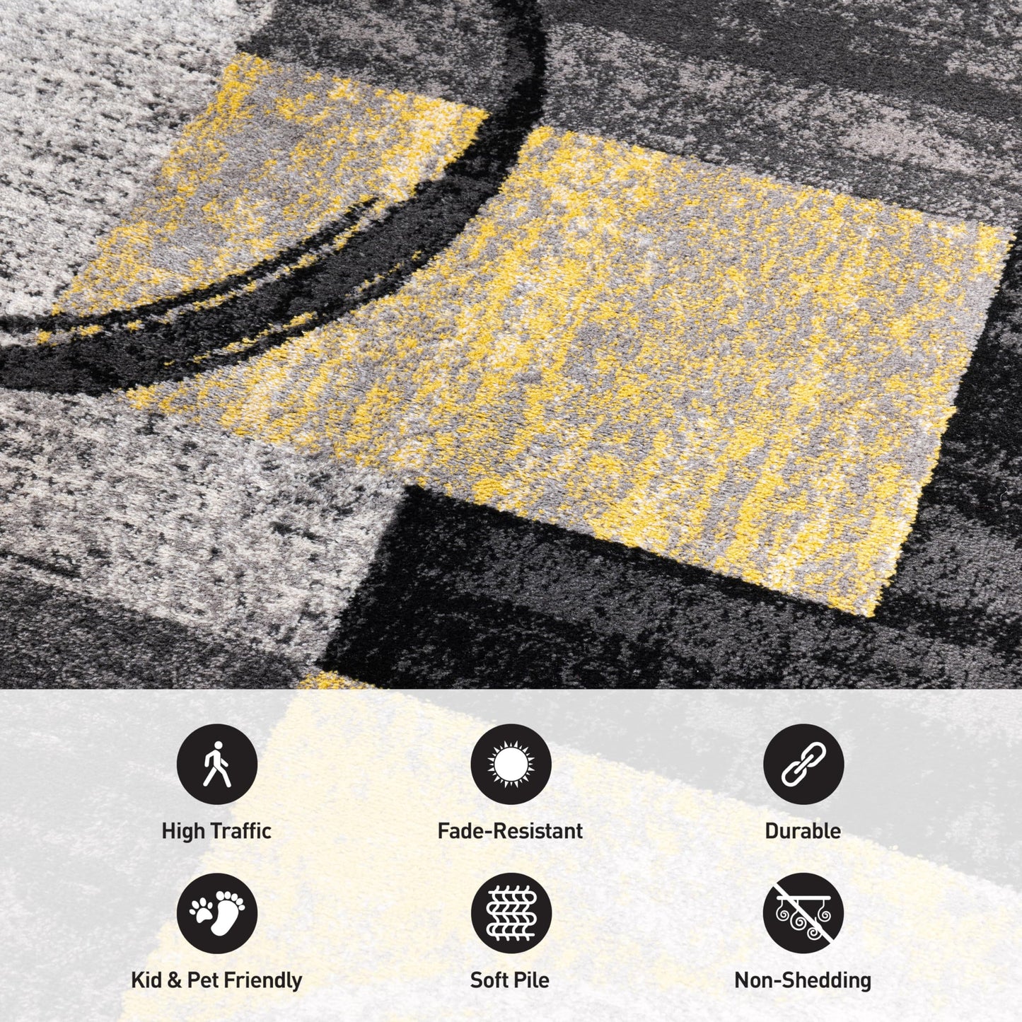 Rugshop Contemporary Circle Design Area Rug, Carpet with Jute Backing for Living Room, Bedroom, or Dining Room, Yellow, 7'10" x 10'2"
