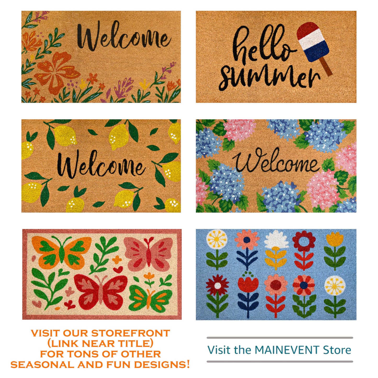 Hydrangea Door Mat 30x17 Inch, Floral Welcome Mat Coir, Spring Doormat