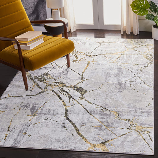 SAFAVIEH Amelia Collection Area Rug - 6' x 9', Grey & Gold, Modern Abstract Design, Non-Shedding & Easy Care, Ideal for High Traffic Areas in Living Room, Bedroom (ALA293G)