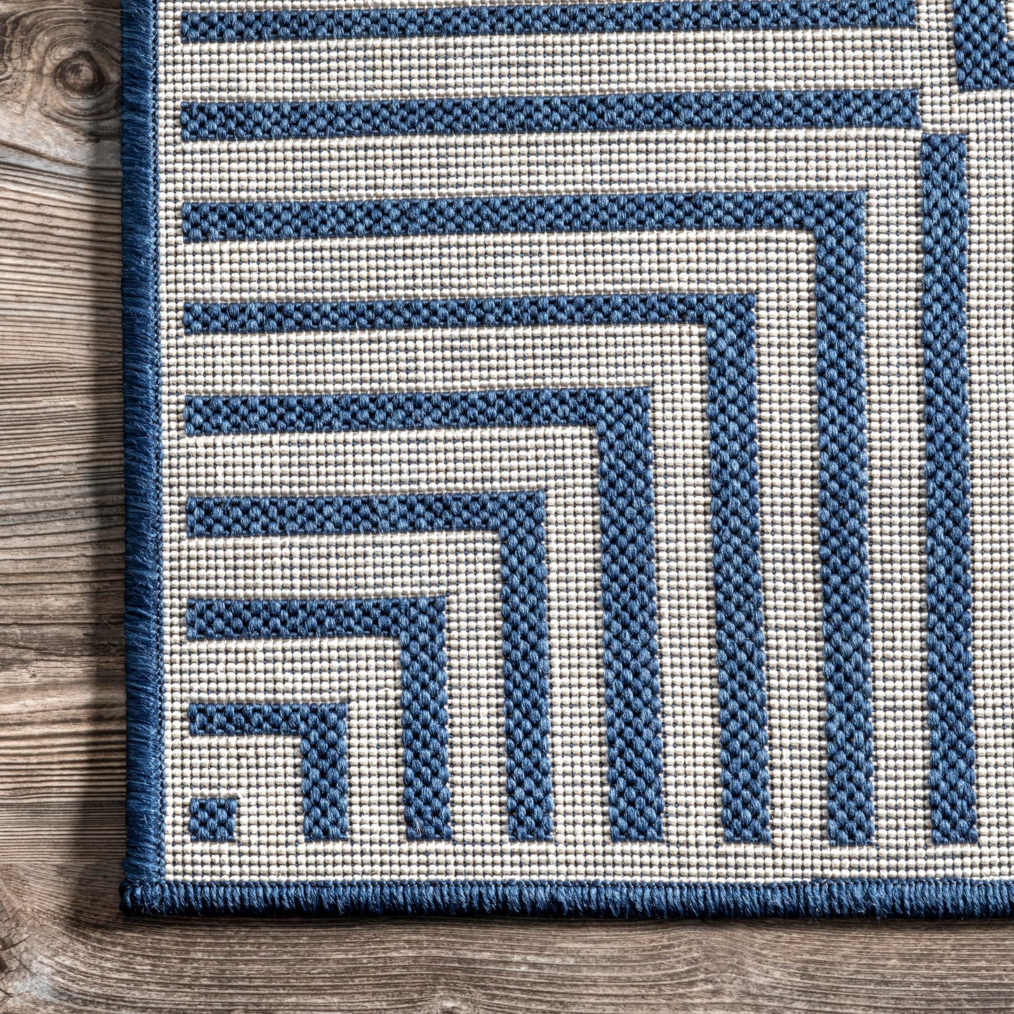 Nuloom Asha Navy/Ivory, 8' x 10', Casual, Striped Border, Soft and Cozy, High Traffic, Easy Clean, Durable Area Rug for Indoor/Outdoor Patio, Deck, Porch, Garden, Courtyard