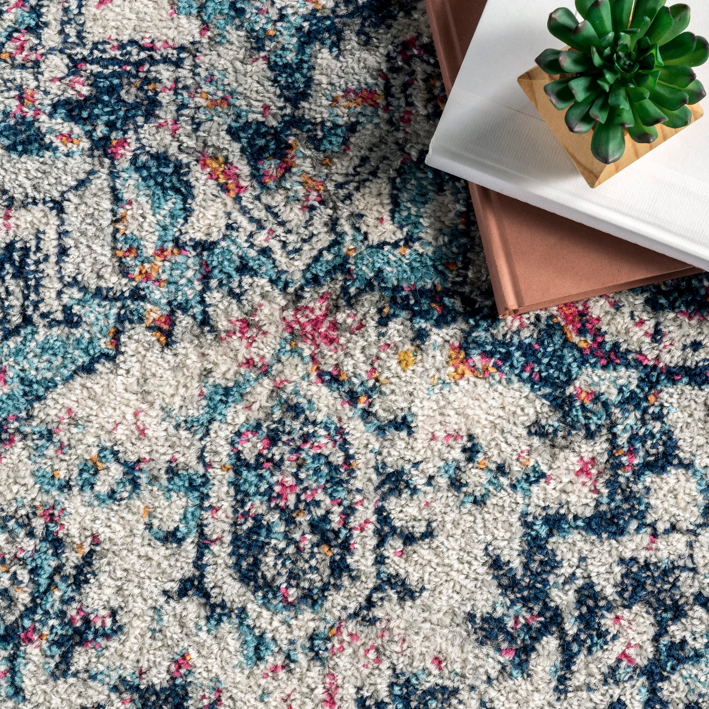 nuLOOM Lilah Vintage Medallion Area Rug, 8' x 10', Blue, Rectangular