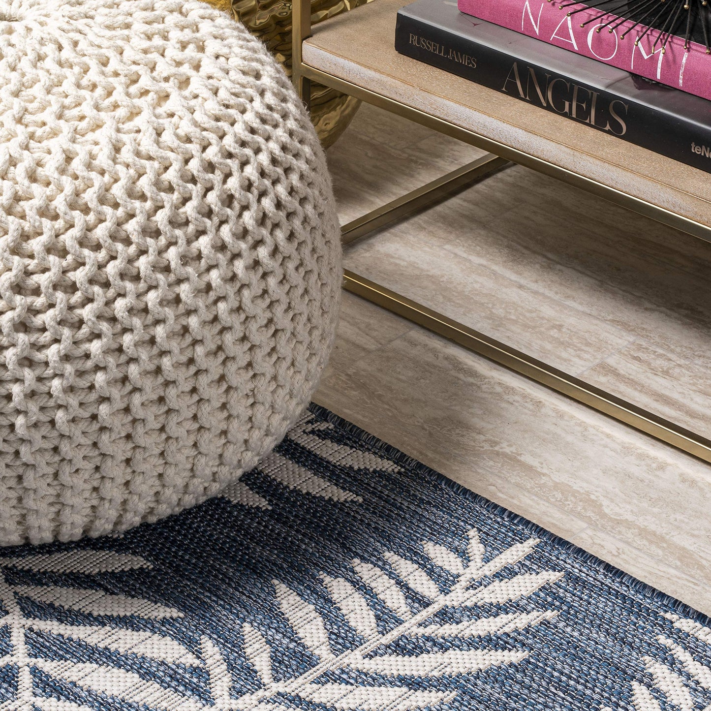 JONATHAN Y Palm Frond Indoor Outdoor Area Rug 8X10 Navy/Ivory, Nevis for Backyard, Patio, Porch, Easy-Cleaning, High Traffic, Pet-Friendly, Non-Shedding (SMB119B-8)