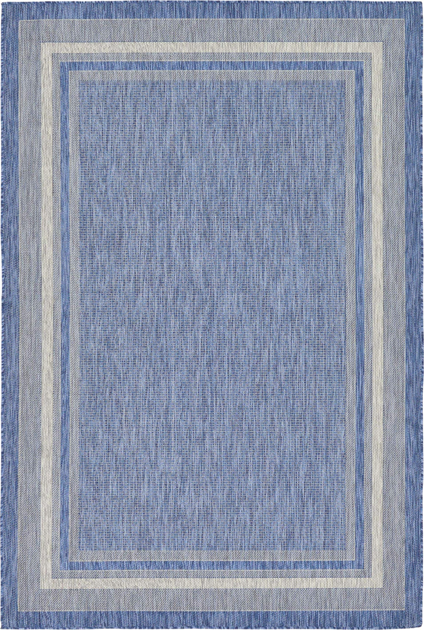 Unique Loom Outdoor Border Collection Area Rug - Soft Border (6' 1" x 9' Rectangle, Blue/ Ivory)