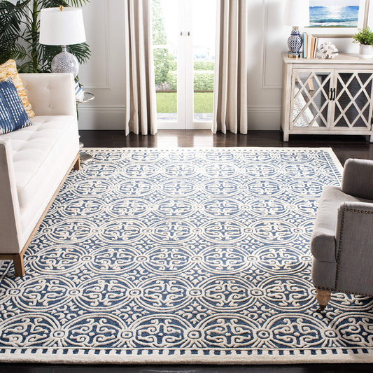 SAFAVIEH Cambridge Collection 3' x 5' Navy Blue/Ivory CAM123G Handmade Moroccan Premium Wool Area Rug