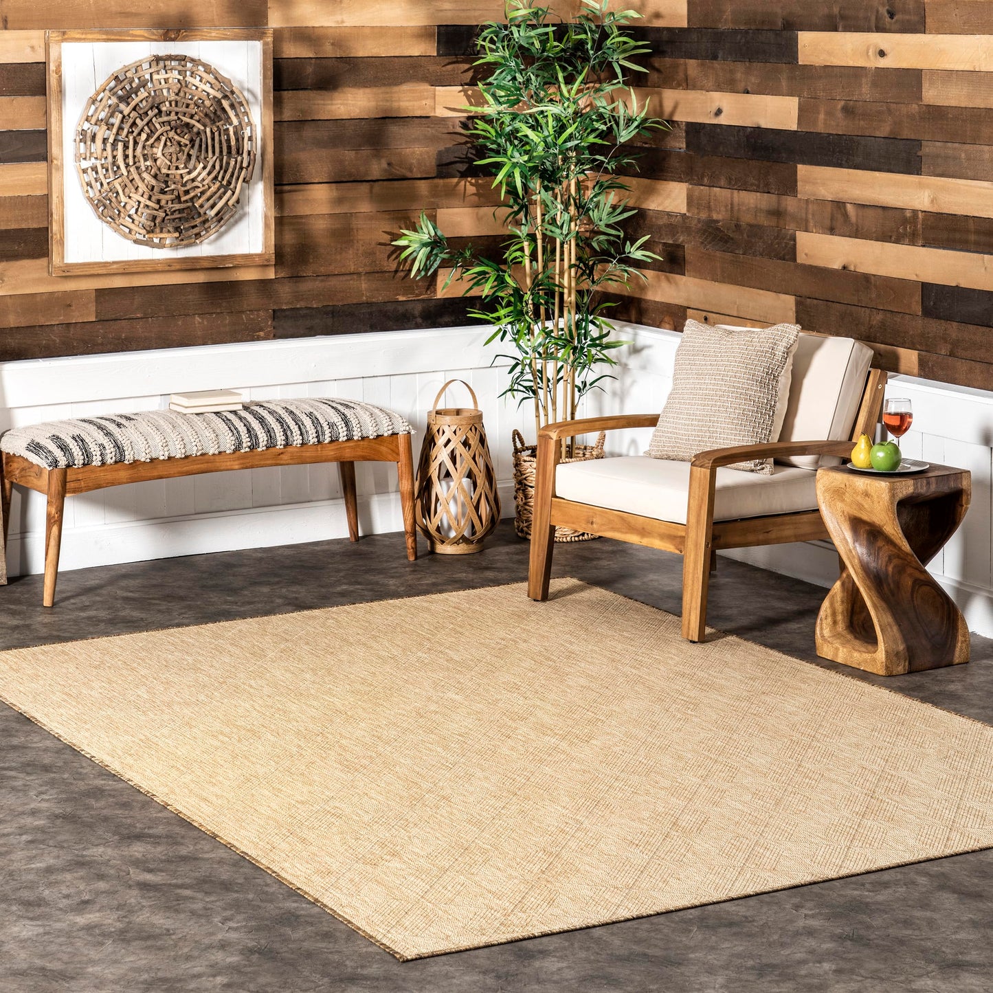 Nuloom Outdoor Performance Ray Brown/Ivory, 3'6" x 5', Solid, Soft and Textured, High Traffic, Stain Resistant, Easy Clean, Durable Area Rug for Indoor/Outdoor Patio, Deck, Porch, Garden, Courtyard