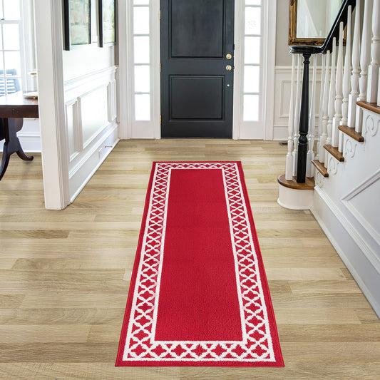 Nautica – Runner Rug | Indoor Runners for Hallways and Entry Rugs| Non-Slip and Non-Skid Entry and Kitchen Door Mat| Machine Washable Entryway Carpet Rugs | 26” x 72” | Trellis Red