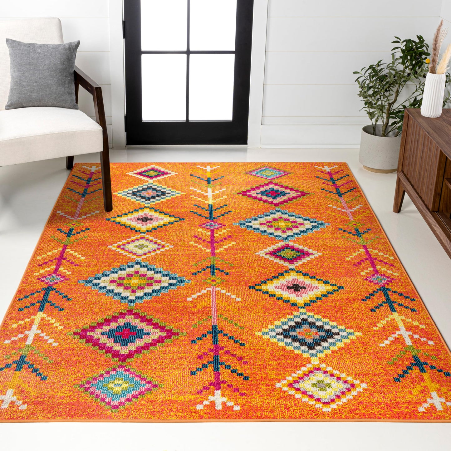 JONATHAN Y Tribal Love Geometric Orange/Multi Indoor Area Rug, 4x6, Bohemian, Casual, Easy-Cleaning for Living Room, Bedroom, Kitchen, Pet Friendly, Non-Shedding (MOH105C-4)