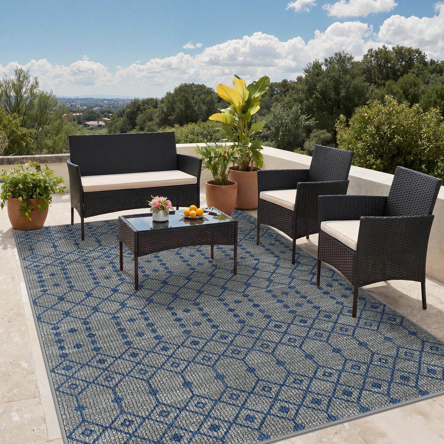 GENIMO Indoor Outdoor Area Rug 5X8, Non-Shedding, Machine Washable Mat for Patio, Balcony, Deck, Slate Grey