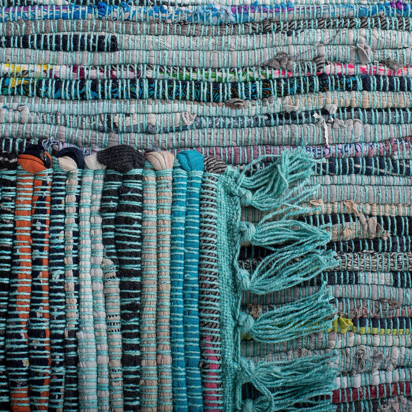 SAFAVIEH Area Rug 8x10 - Rag Collection - Large - Turquoise & Multi, Handmade Cotton, Boho Stripe Pattern, Ideal for Living Room, Bedroom, Office, Dining Space (RAR127C)