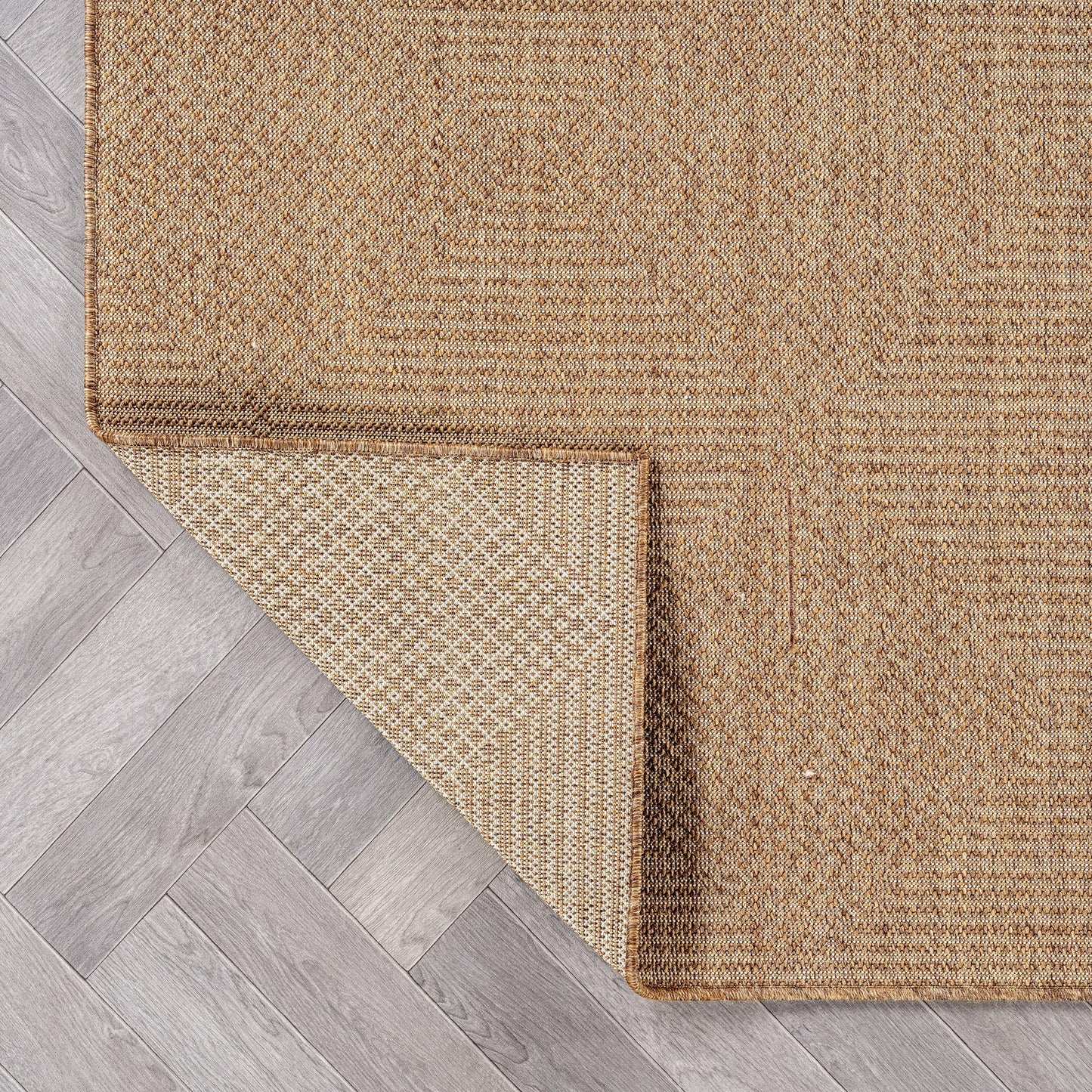 Rugshop Diamond Grid Indoor Outdoor Flat Woven Area Rug,Natural Jute-Style,Easy-Care Patio Rug for Backyard Porch Deck Balcony, 6'6" x 9' Sand/Natural