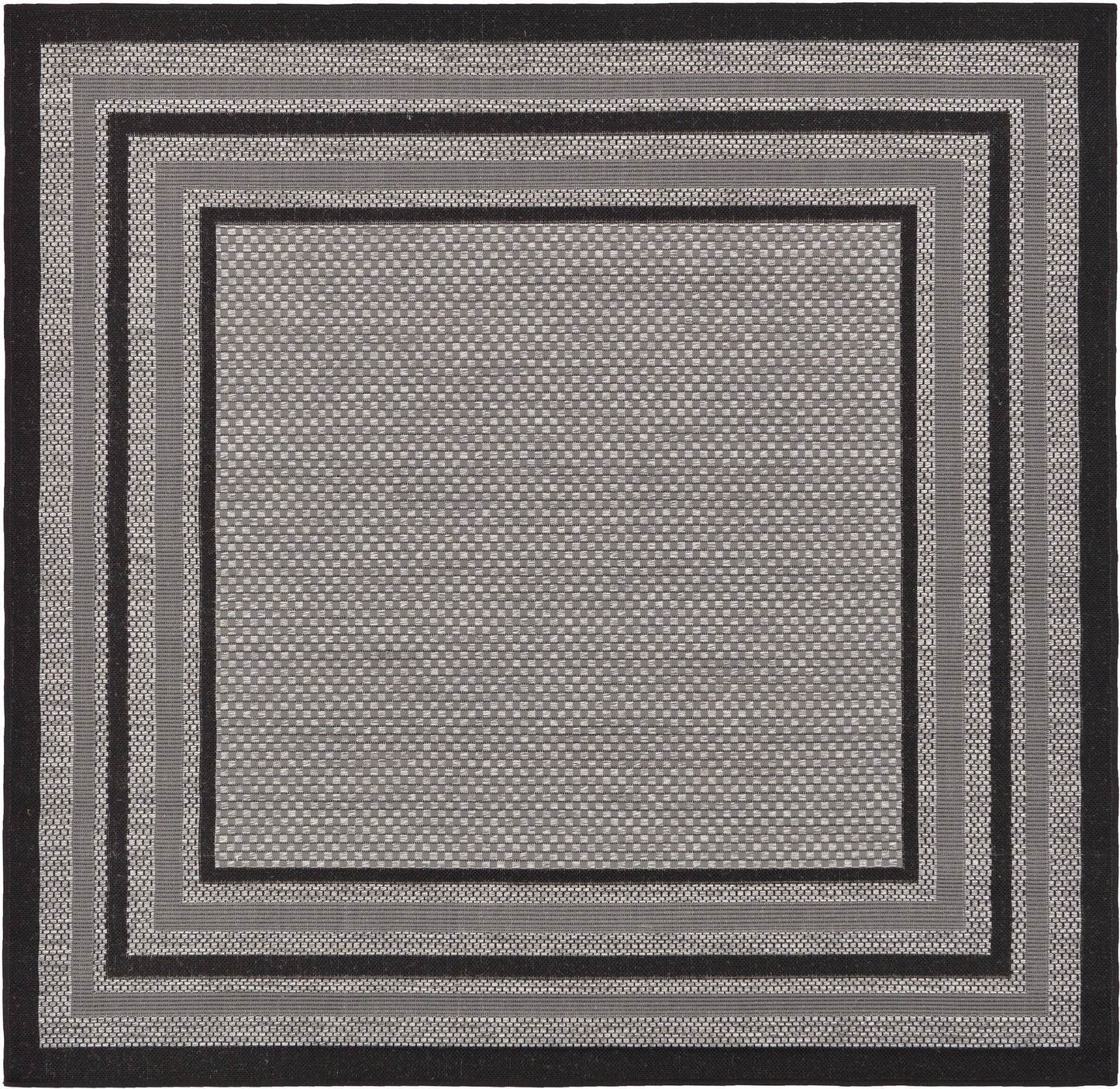 Unique Loom Outdoor Border Collection Area Rug - Multi Border (6' Square, Gray/ Black)