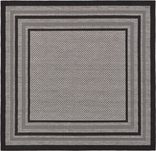 Unique Loom Outdoor Border Collection Area Rug - Multi Border (6' Square, Gray/ Black)