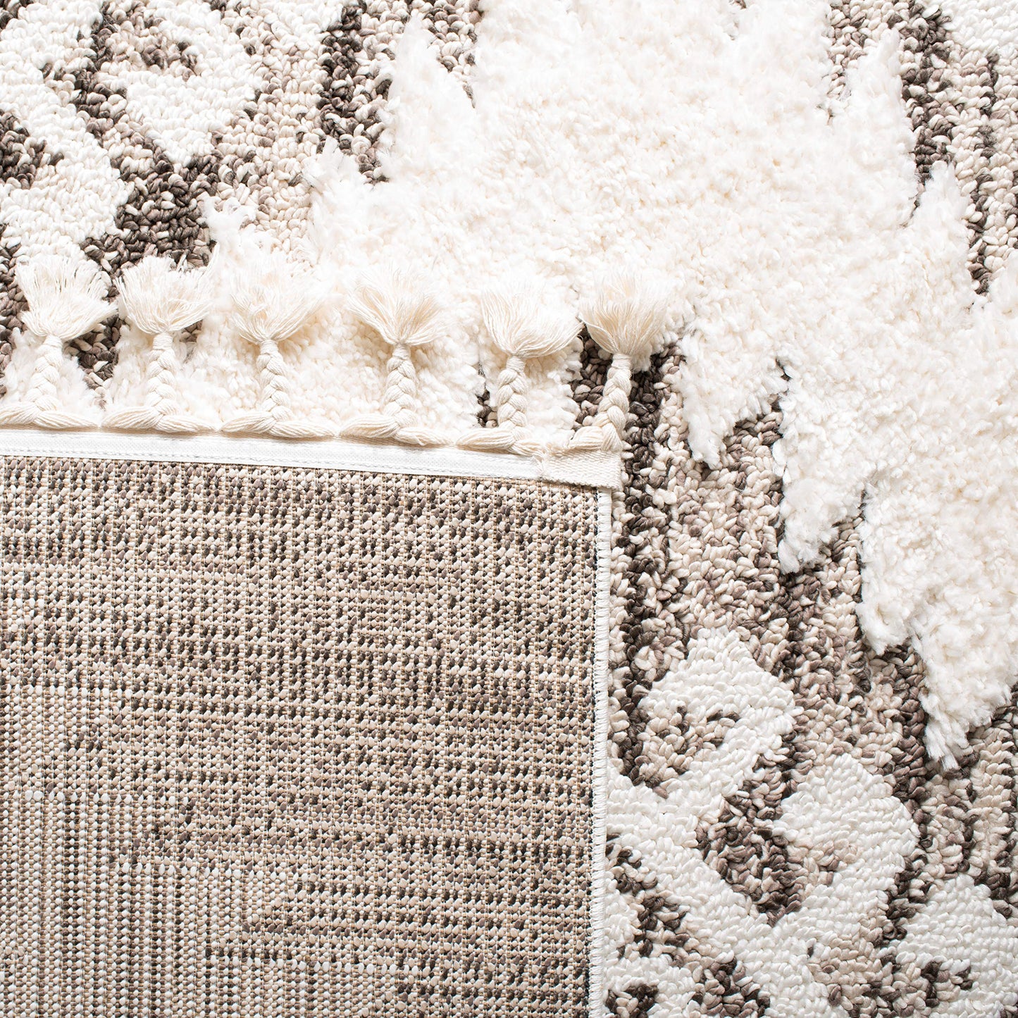 SAFAVIEH Area Rug 8x10 - Moroccan Tassel Shag Collection - Large - Ivory & Brown, Boho Design, Non-Shedding & Easy Cleaning, Plush Pile, Ideal for Living Room, Bedroom, Dining Space (MTS652A)