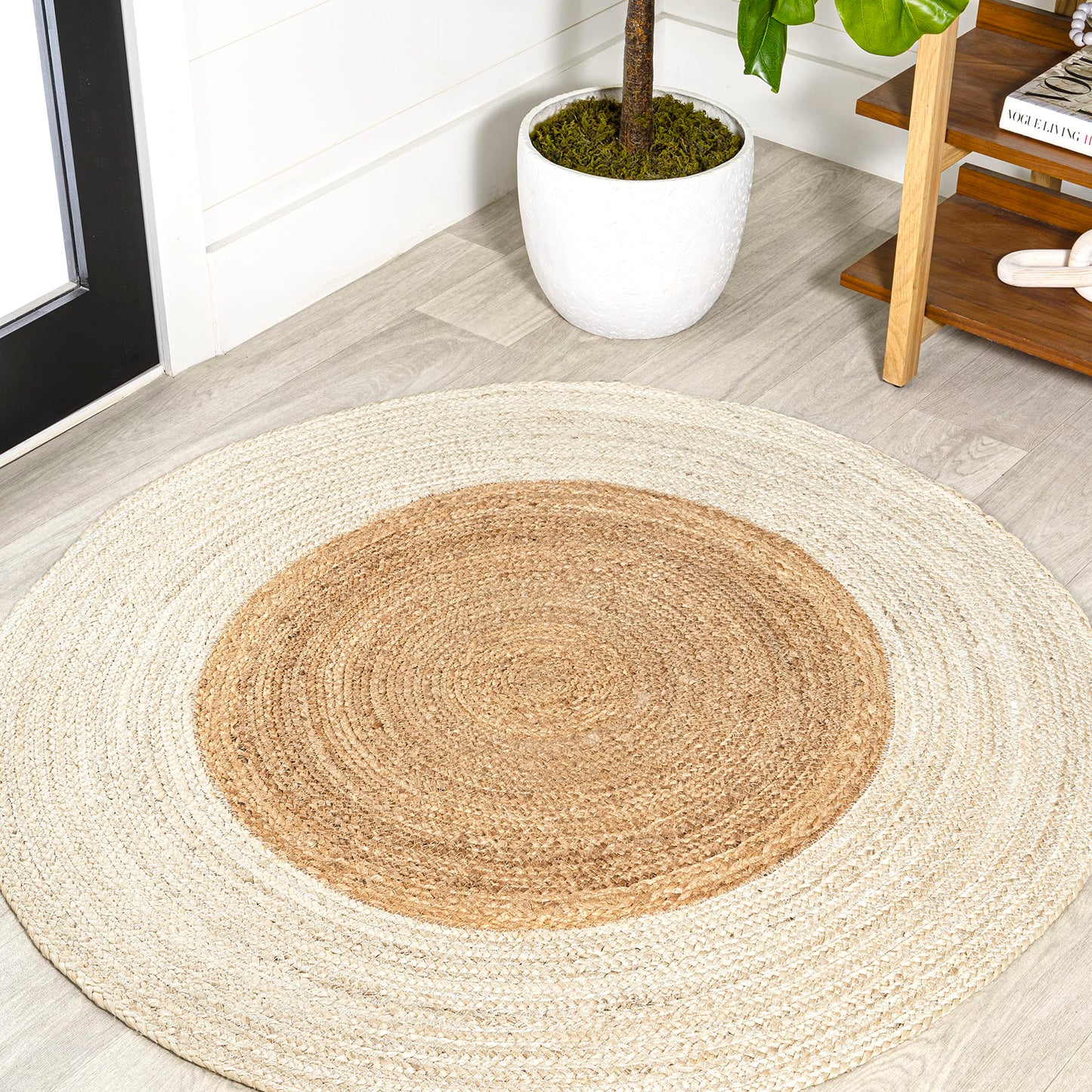 JONATHAN Y Two-Tone Jute Circle Cream/Natural 5' Round Indoor Area Rug, Oceana Boho, Minimalist, Geometric, Easy-Cleaning for Living Room, Bedroom, Kitchen, Pet Friendly, Non-Shedding (RNF115A-5R)
