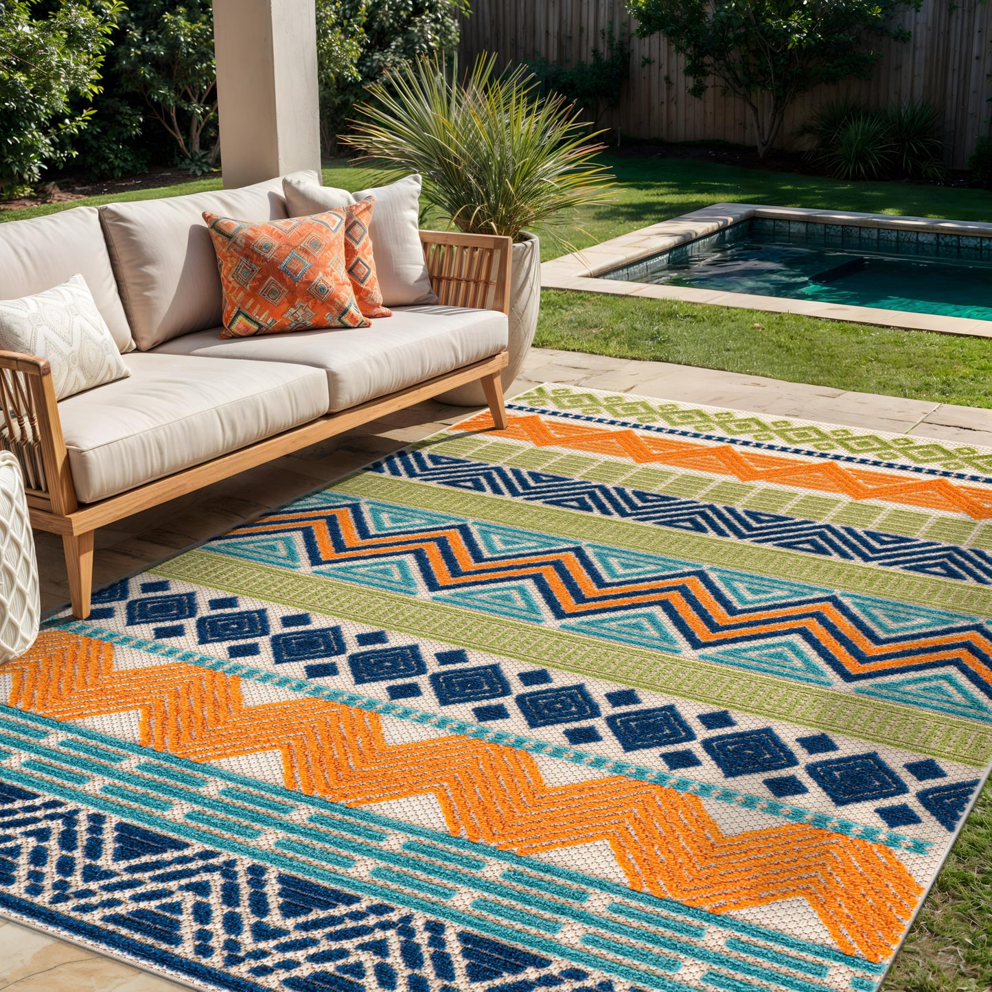 Rugshop Marbella Contemporary Boho Non-Shedding Outdoor Rug for Patio Deck Backyard Indoor/Outdoor Area Rug 5' x 7' Multi