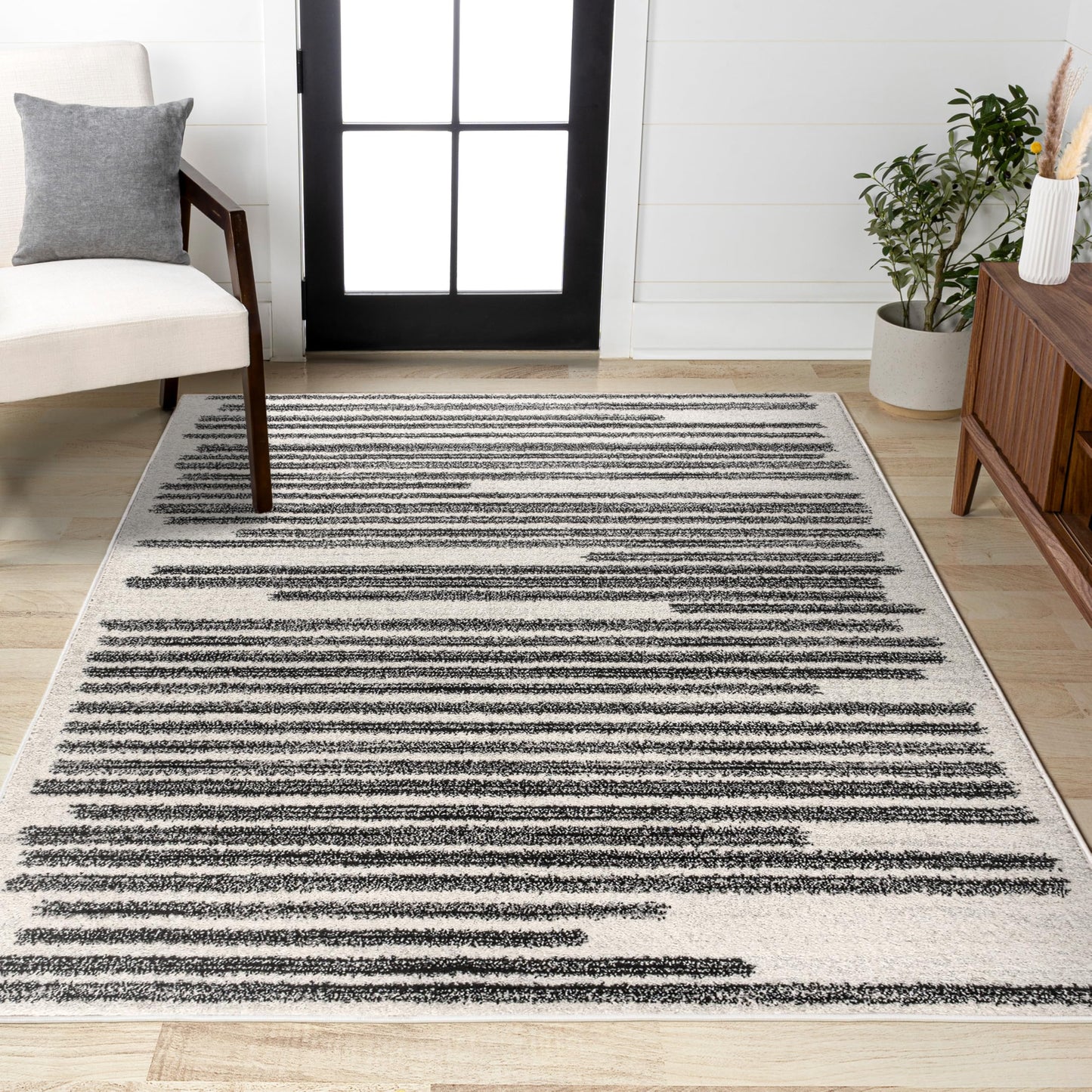 JONATHAN Y Khalil Modern Berber Stripe Cream/Black Indoor Area Rug, 9x12, Contemporary, Bohemian, Easy-Cleaning for Living Room, Bedroom, Kitchen, Pet Friendly, Non-Shedding (MOH207A-9)