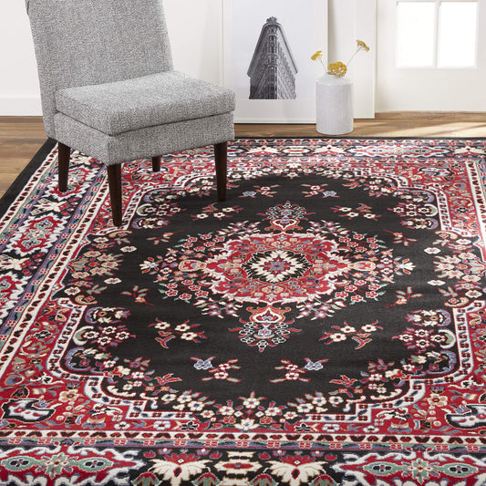 Home Dynamix Premium Sakarya Traditional Medallion Border Area Rug, Black, 21"x35" Rectangle