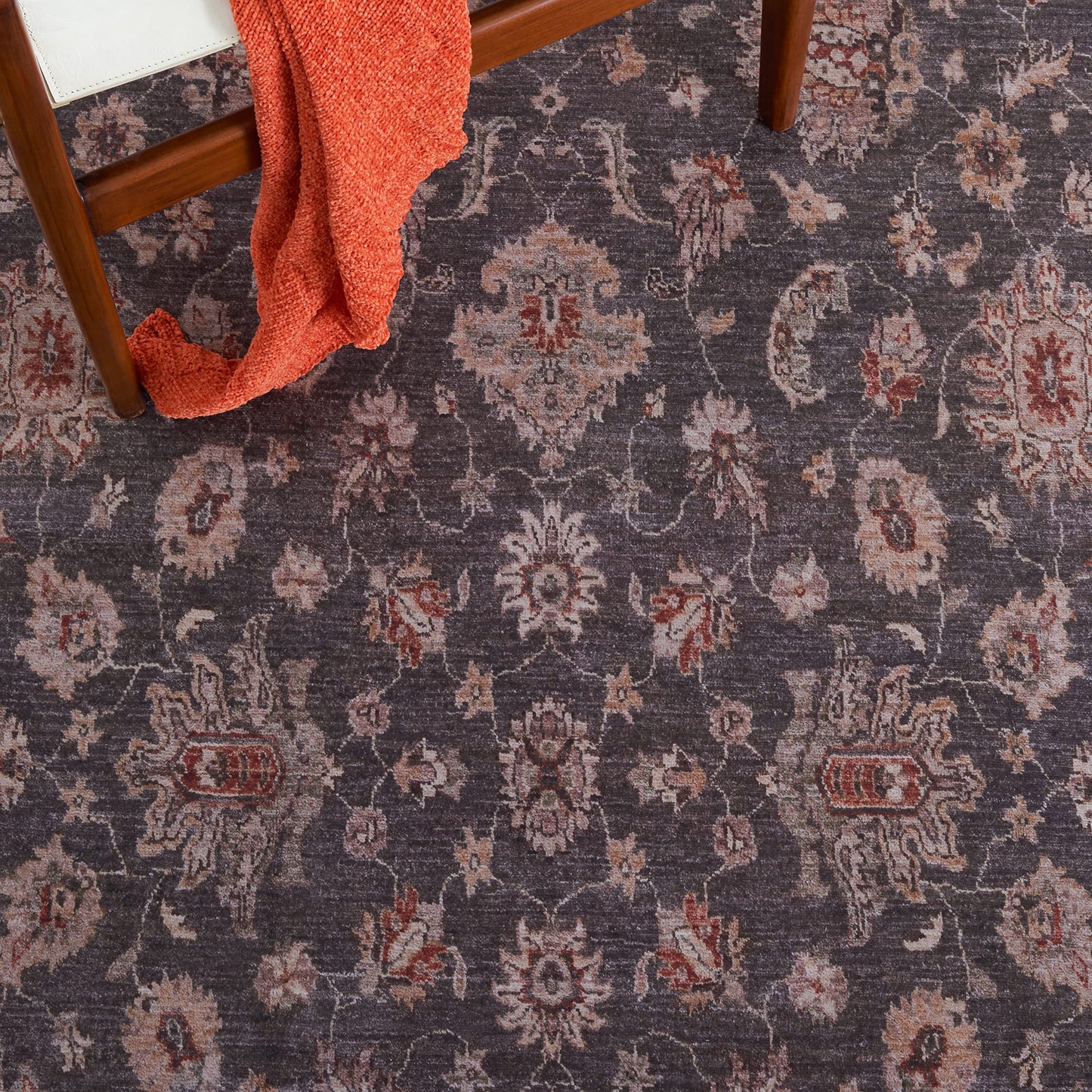 SAFAVIEH Washable Rug Tucson Collection - 3' x 5', Dark Grey & Beige, Slip Resistant & Easy to Clean, Ideal for Foyer, Entryway, Kitchen, Bedroom (TSN111G)