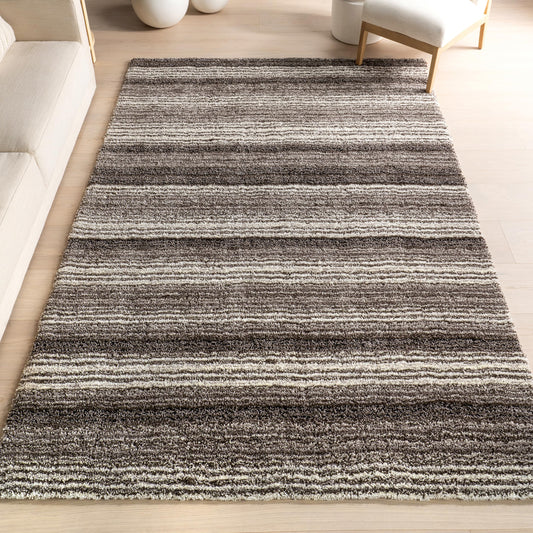 nuLOOM Drey Striped Shag Area Rug - 2x10 Runner Shag Rug Casual Gray Multi/Brown Rugs for Living Room Bedroom Dining Room Nursery Entryway Hallway