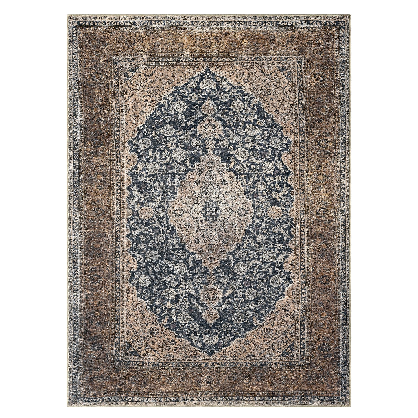 Keen Home Design 48"x72" Rug - Machine Washable Area Rug with Non-Slip Backing, Ideal for Living Room, Dining Room, Bedroom - Vintage, Easy Clean, Durable, Low Pile Rug - (4' x 6')