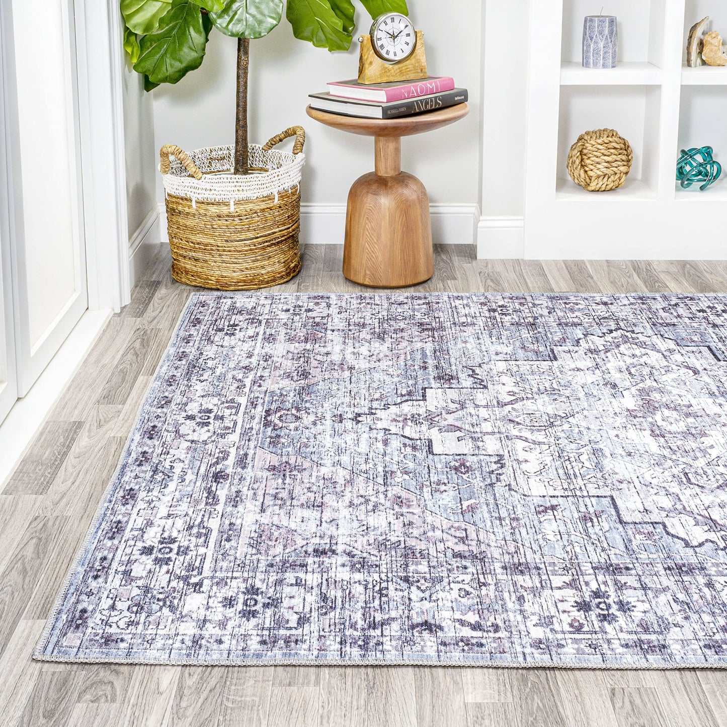 JONATHAN Y Machine Washable Gray/Purple Indoor Area Rug 4X6 ft, Didim Boho Medallion for Living Room, Bedroom, Kitchen, Office, Easy-Cleaning, High Traffic, Pet-Friendly, Non-Shedding (WSH102A-4)