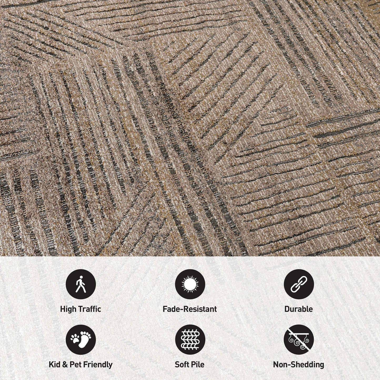 Rugshop Modern Patchwork High-Low Indoor Runner Rug, Earthtone Geometric Design, Jute Backing, Hallway Entryway Kitchen Rug, Easy-Care Spot Clean, 2' 3" x 12' Brown