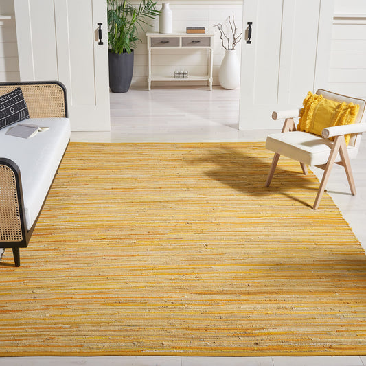 SAFAVIEH Area Rug 8x10 - Rag Rug Collection - Large - Yellow & Multi, Handmade Cotton, Boho Stripe Pattern, Ideal for Living Room, Bedroom, Office, Dining Space (RAR130H)