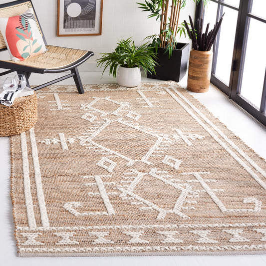 SAFAVIEH Natural Fiber Collection Accent Rug - 4' x 6', Natural & Ivory, Flat Weave Farmhouse Boho Jute & Wool Design, Ideal for High Traffic Areas in Entryway, Living Room, Bedroom (NFB377A)