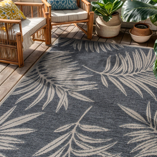 Rugshop Leaf Design for Patio Rugs,Deck Rugs,Balcony Rugs Indoor/Outdoor Area Rug 4' X 6' Blue