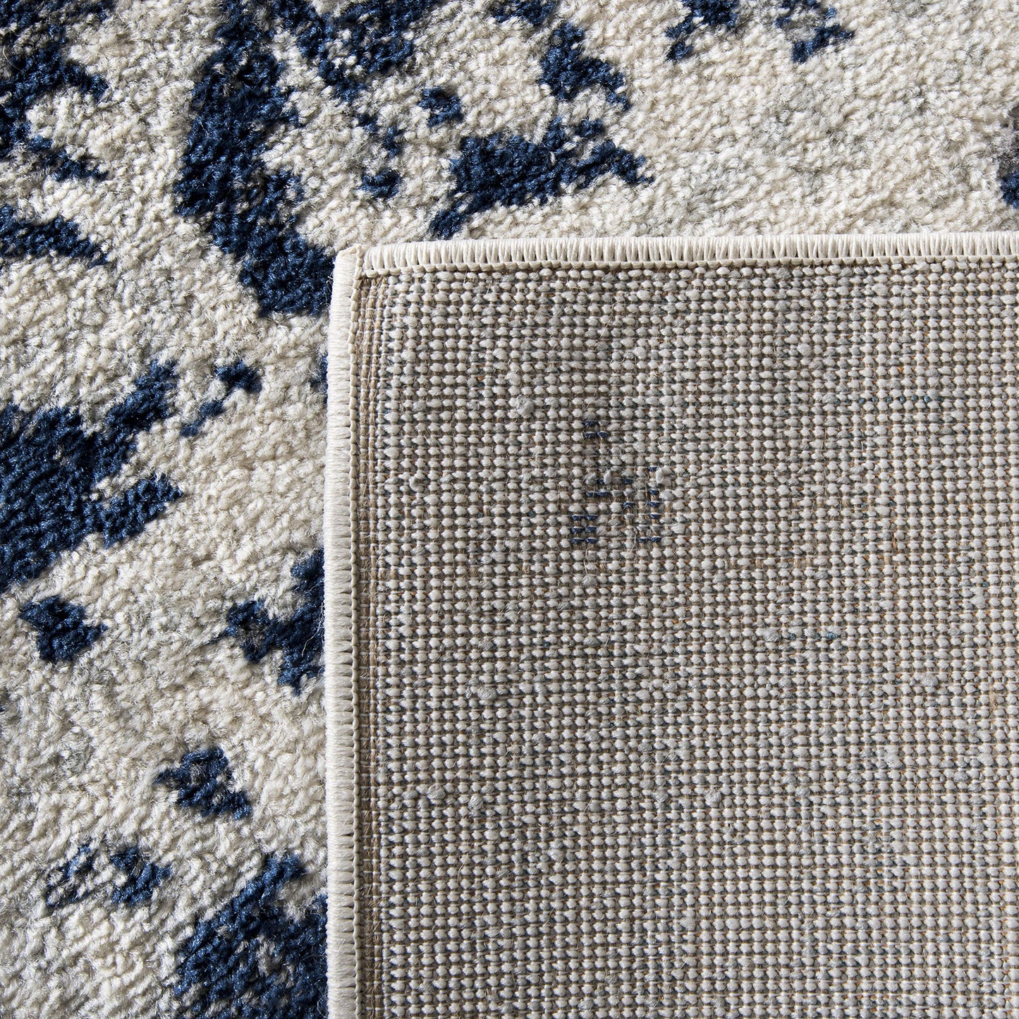 SAFAVIEH Madison Collection Area Rug - 10' Square, Cream & Navy, Snowflake Medallion Distressed Design, Non-Shedding & Easy Care, Ideal for High Traffic Areas in Living Room, Bedroom (MAD603D)