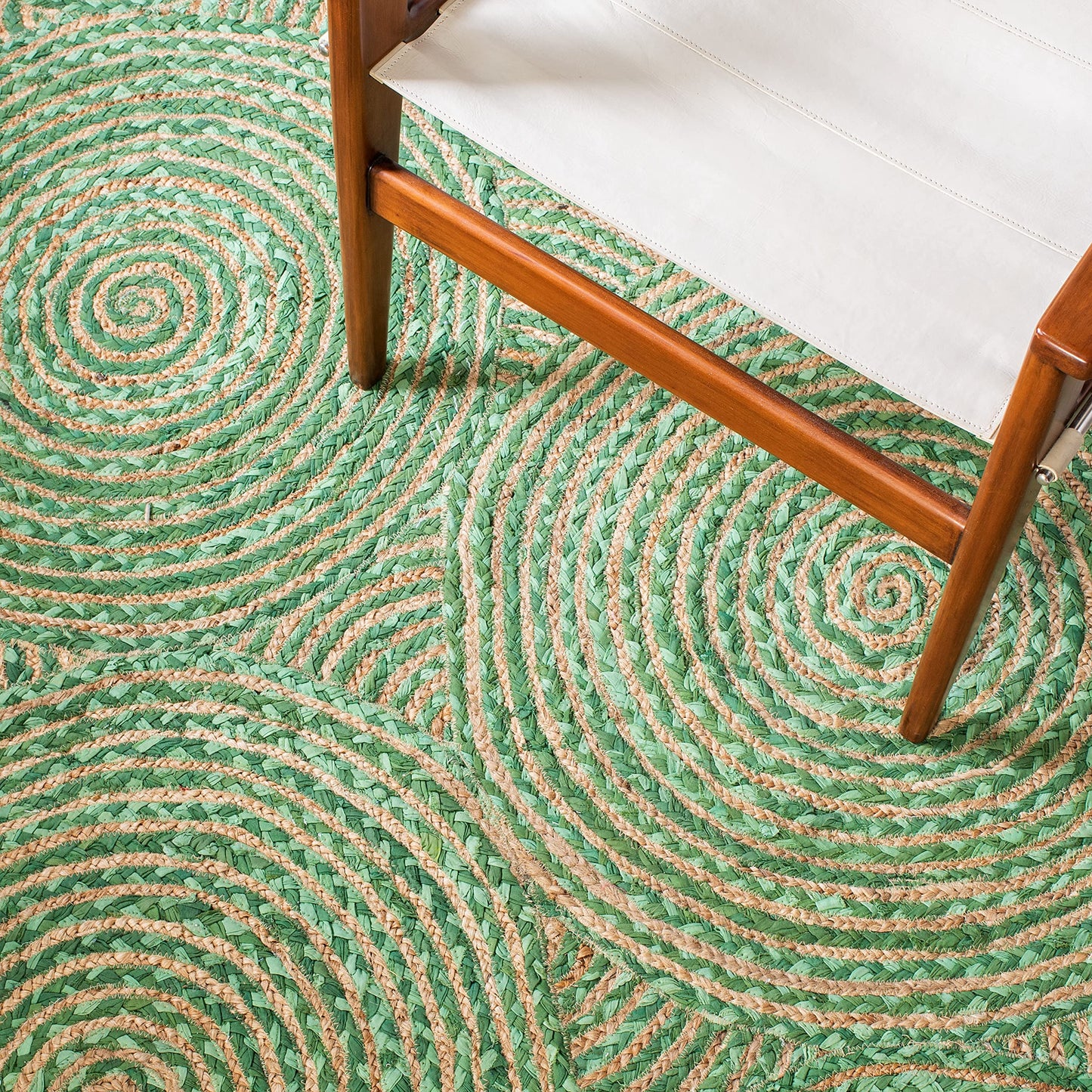 SAFAVIEH Cape Cod Collection 3' x 5' Green/Natural CAP203Y Handmade Boho Braided Circles Jute & Cotton Entryway Living Room Foyer Bedroom Accent Rug